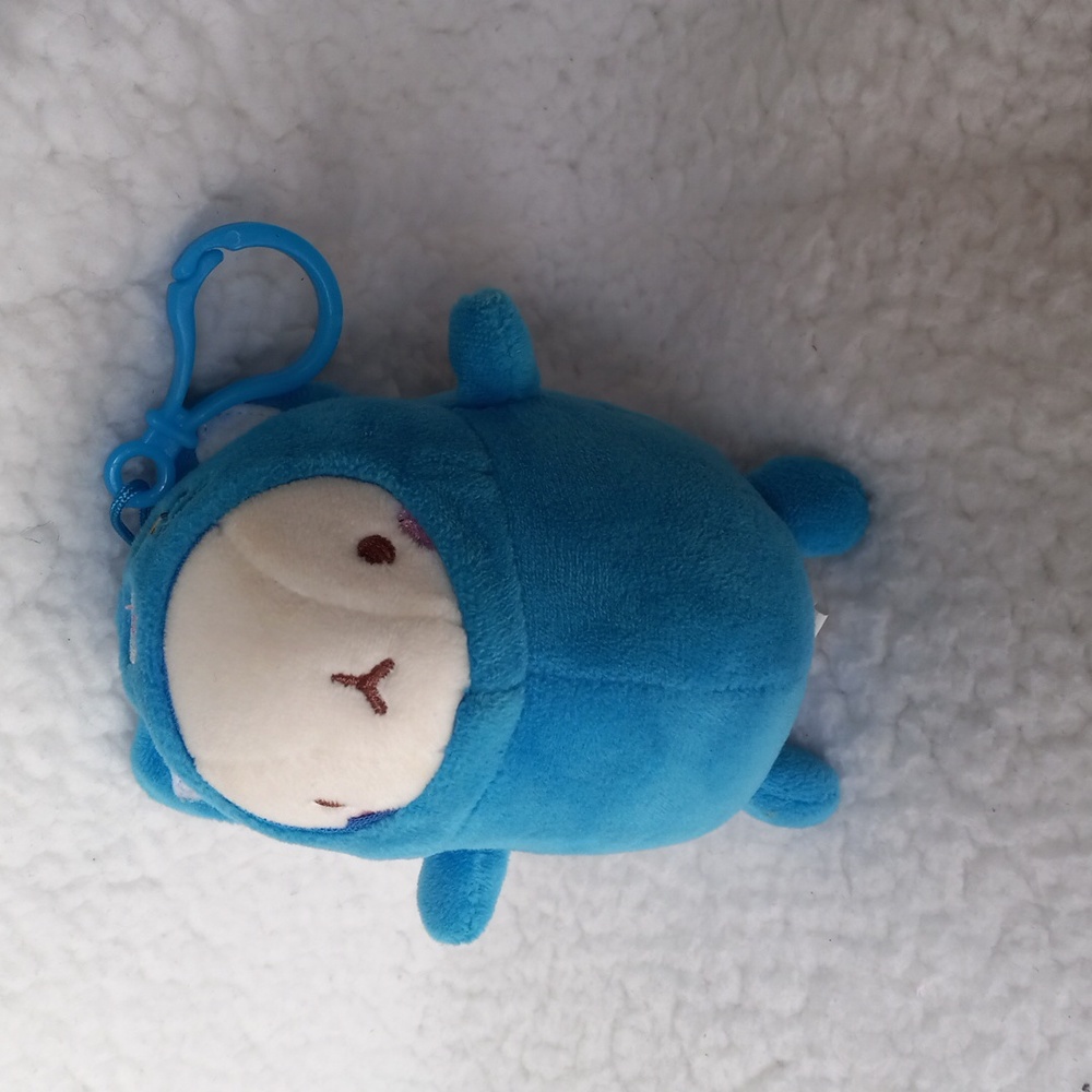 Molang the Happy Rabbit in Blue Cat Suit Costume Plush Keyring Clip